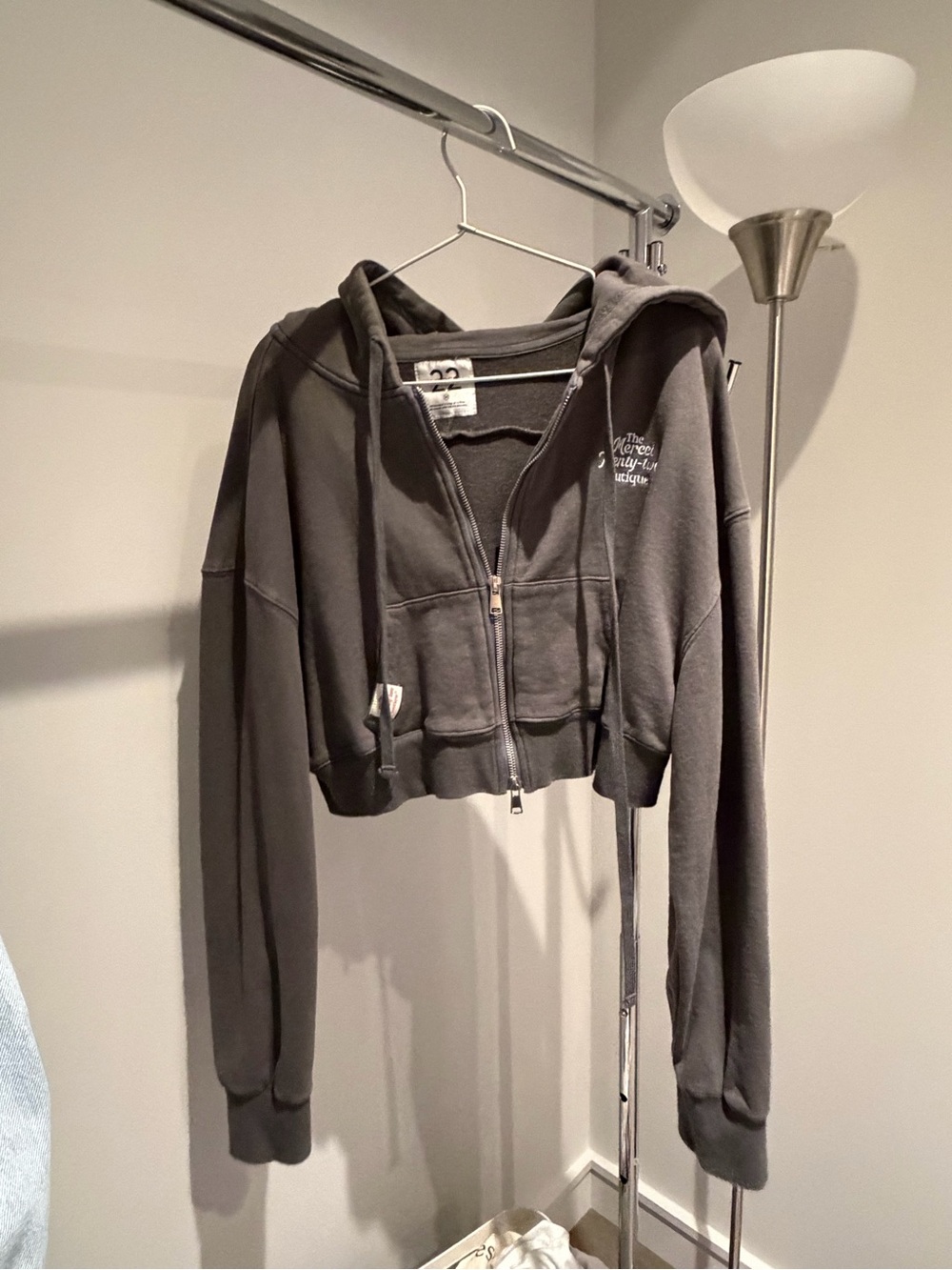 Cropped Hooded Zip Jacket - Charcoal